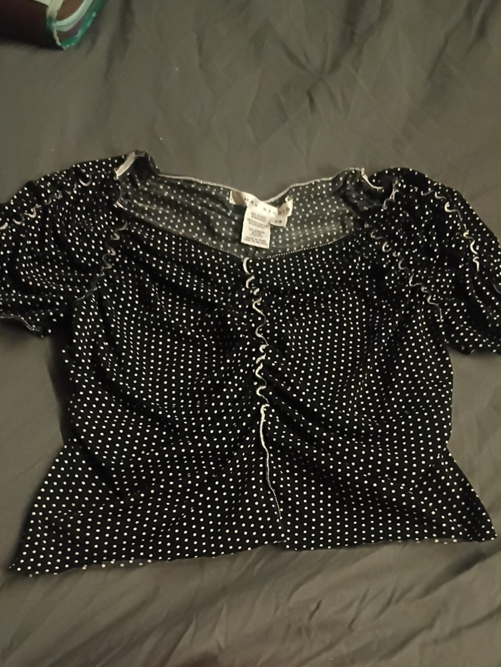 Black Polka Dot Puff Sleeve Crop Top - Women
